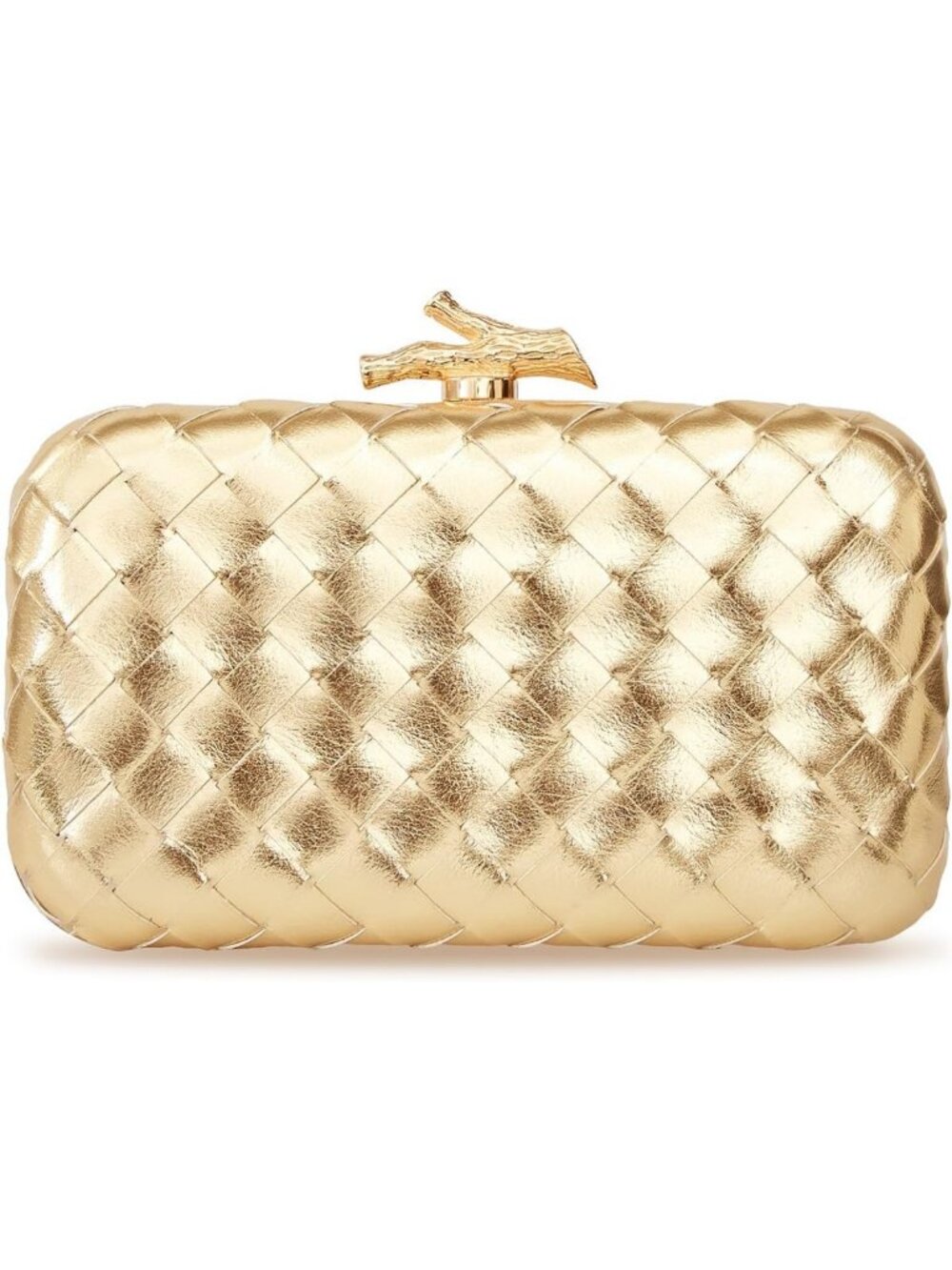 Chic Gold Metallic Woven Clutch Purse - Stylish Evening Shoulder Box Bag